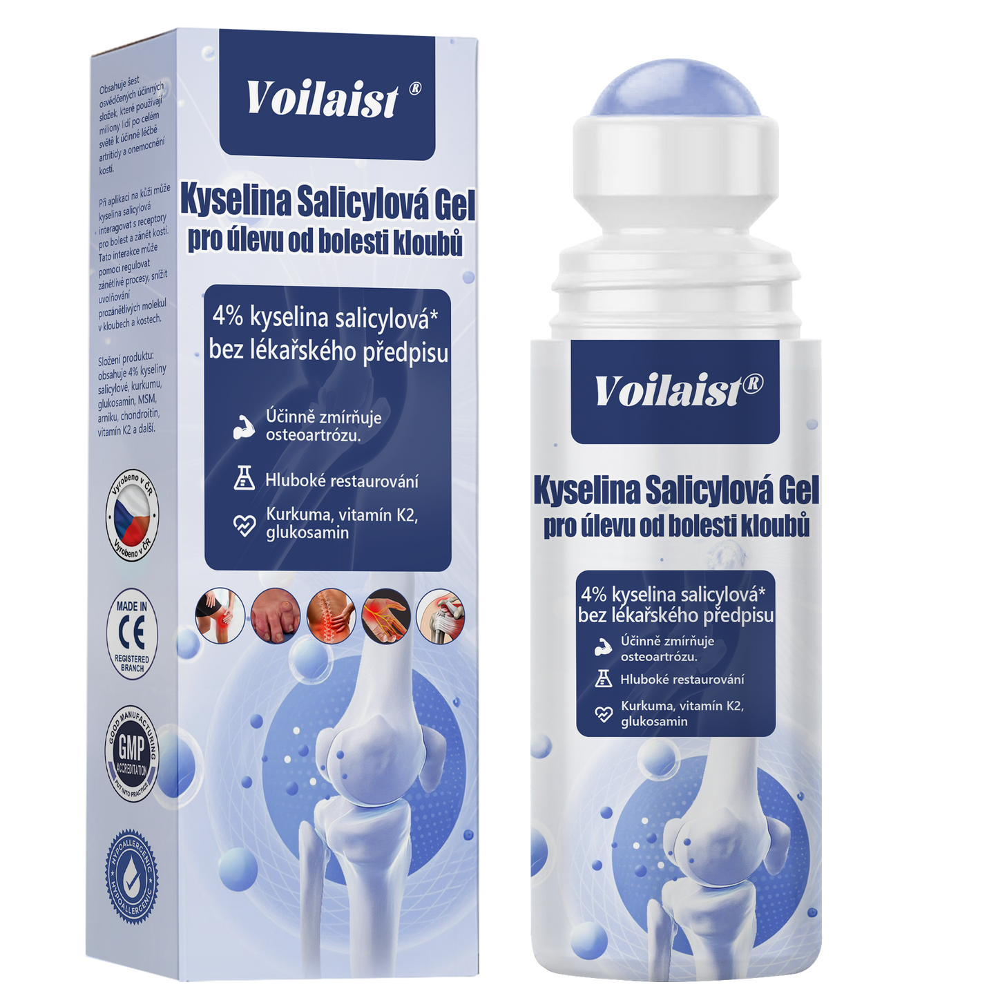 💧Voilaist® Kyselina Salicylová Gel pro úlevu od bolesti kloubů - (snižuje otoky kloubů, bolest, ztuhlost, zarudnutí, teplo, bolestivost a únavu kloubů), obsahuje 4% kyseliny salicylové, glukosamin, MSM, arniku, chondroitin, vitamín K2