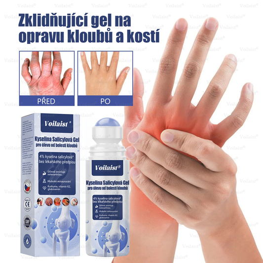 💧Voilaist® Kyselina Salicylová Gel pro úlevu od bolesti kloubů - (snižuje otoky kloubů, bolest, ztuhlost, zarudnutí, teplo, bolestivost a únavu kloubů), obsahuje 4% kyseliny salicylové, glukosamin, MSM, arniku, chondroitin, vitamín K2