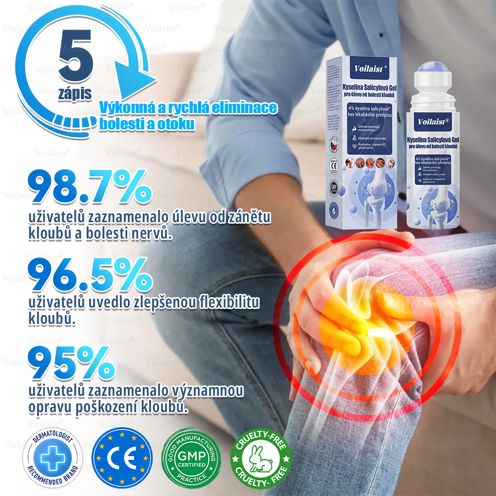 💧Voilaist® Kyselina Salicylová Gel pro úlevu od bolesti kloubů - (snižuje otoky kloubů, bolest, ztuhlost, zarudnutí, teplo, bolestivost a únavu kloubů), obsahuje 4% kyseliny salicylové, glukosamin, MSM, arniku, chondroitin, vitamín K2